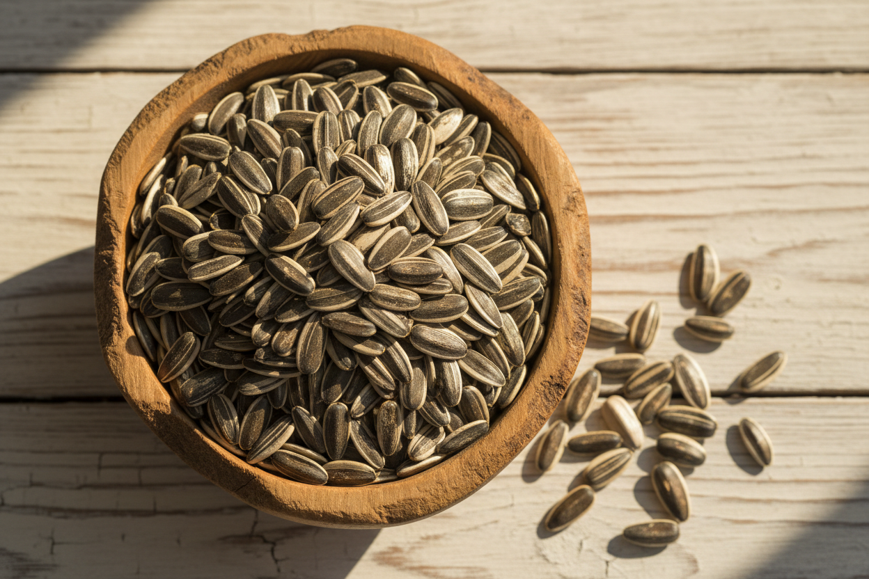 Graines de tournesol dans un bol en bois